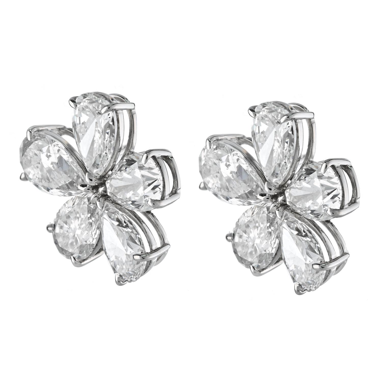 Modern 16cttw Pear Cut GIA Certified D-E color Diamond Flower Stud Earrings For Sale
