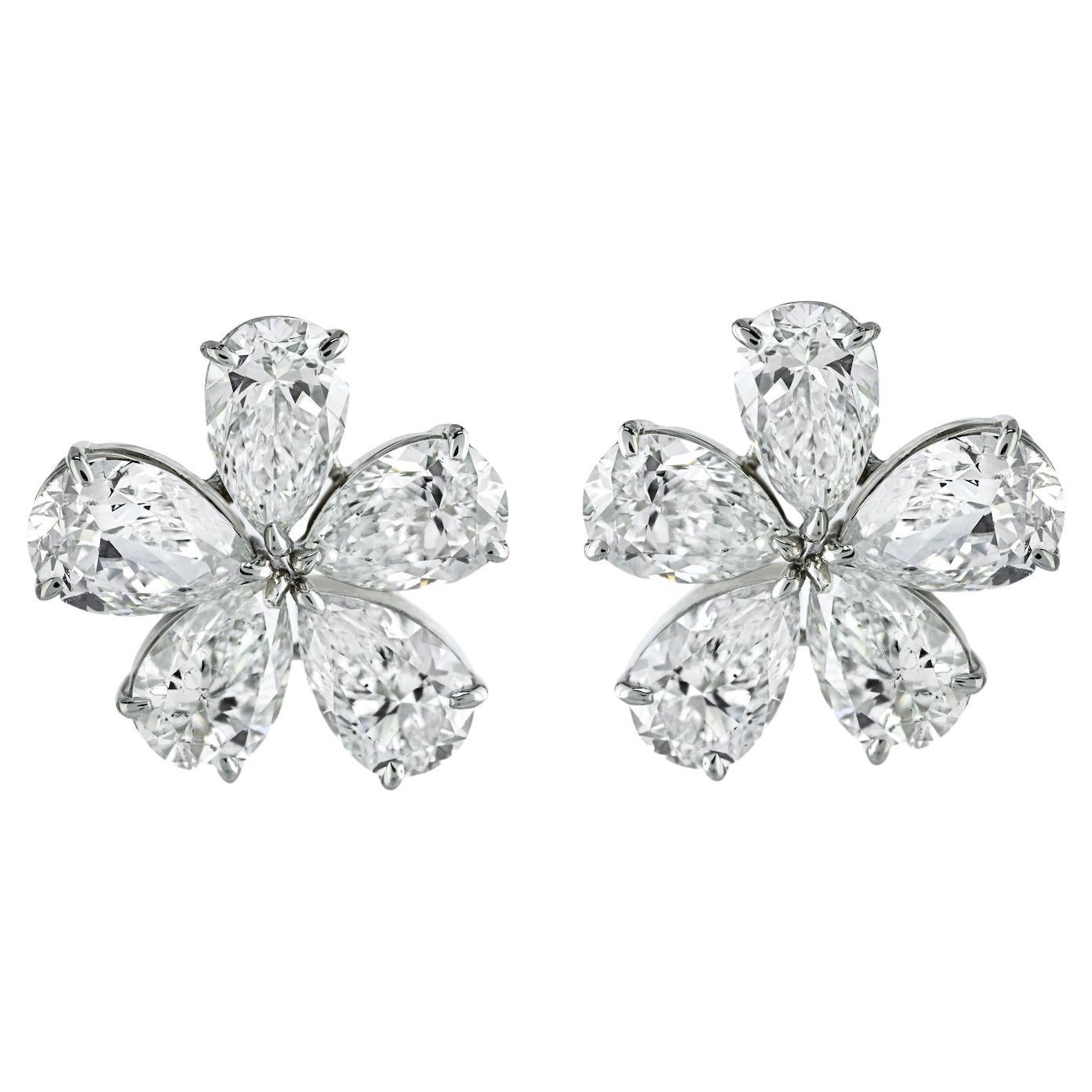 Boucles d'oreilles fleur en diamant de couleur D-E certifié par le GIA, 16cttw, taille poire