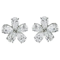 Boucles d'oreilles fleur en diamant de couleur D-E certifié par le GIA, 16cttw, taille poire