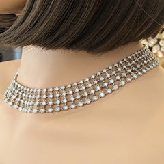 16cttw Wide Openwork Collar Diamond Necklace in 18k White Gold