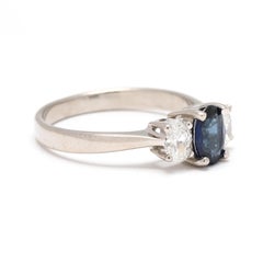 1.6ctw Diamond and Sapphire Three Stone Ring, 18k White Gold, Ring Size 7.25