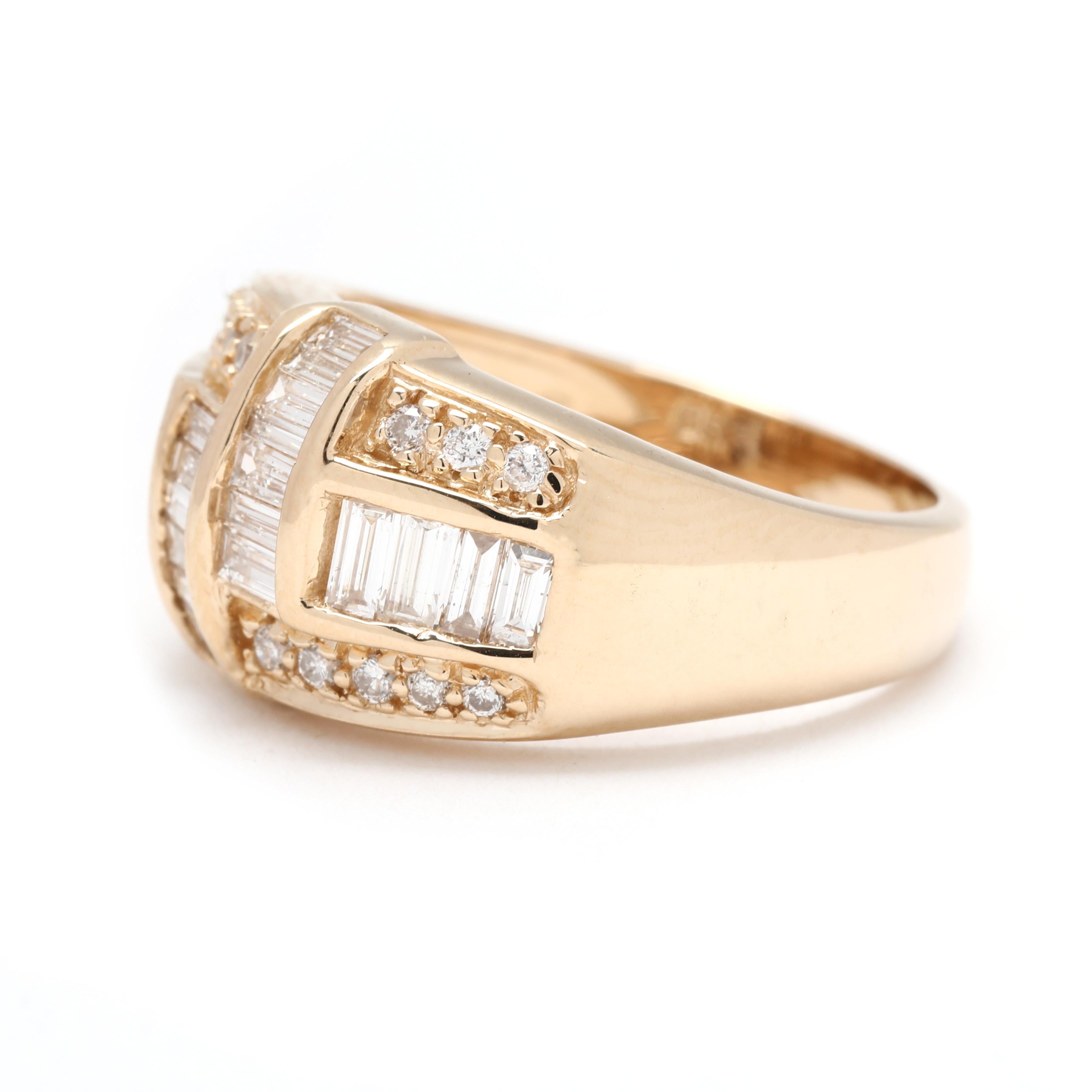 Anello a cupola con diamante Baguette da 1,6 carati, oro giallo 14k, misura 6,75 In condizioni buone in vendita a McLeansville, NC