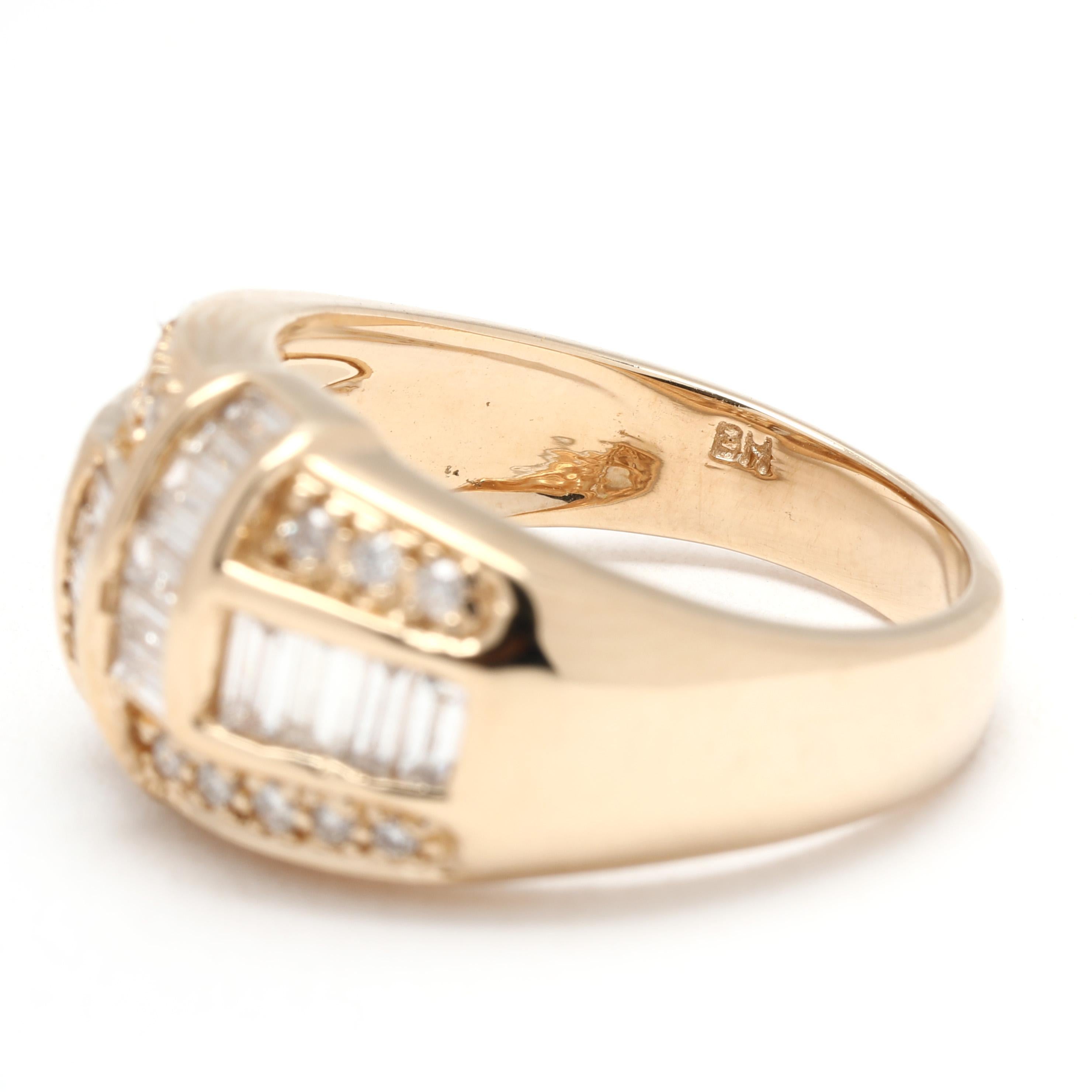 da uomo o donna Anello a cupola con diamante Baguette da 1,6 carati, oro giallo 14k, misura 6,75 in vendita