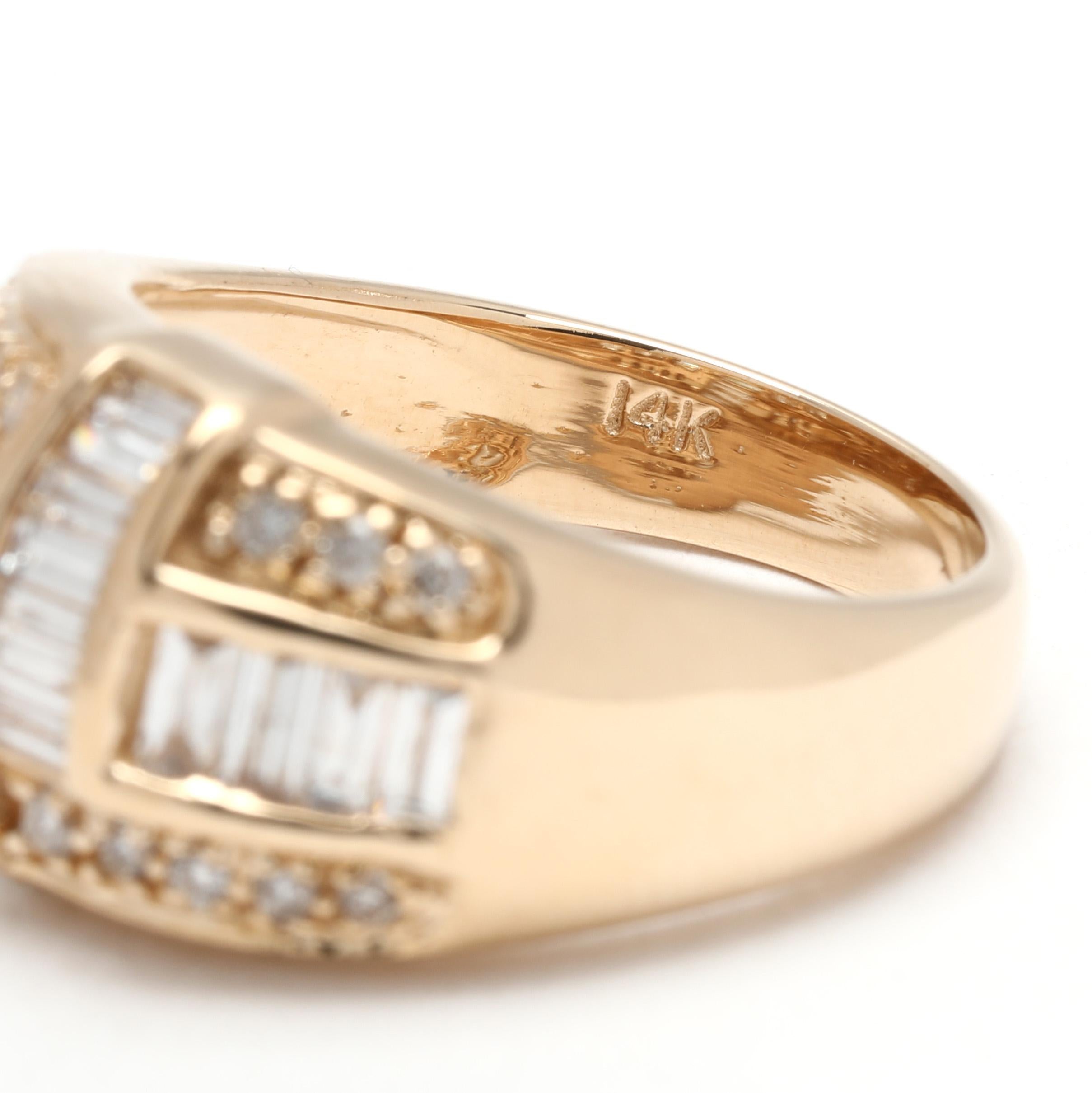 Anello a cupola con diamante Baguette da 1,6 carati, oro giallo 14k, misura 6,75 in vendita 1