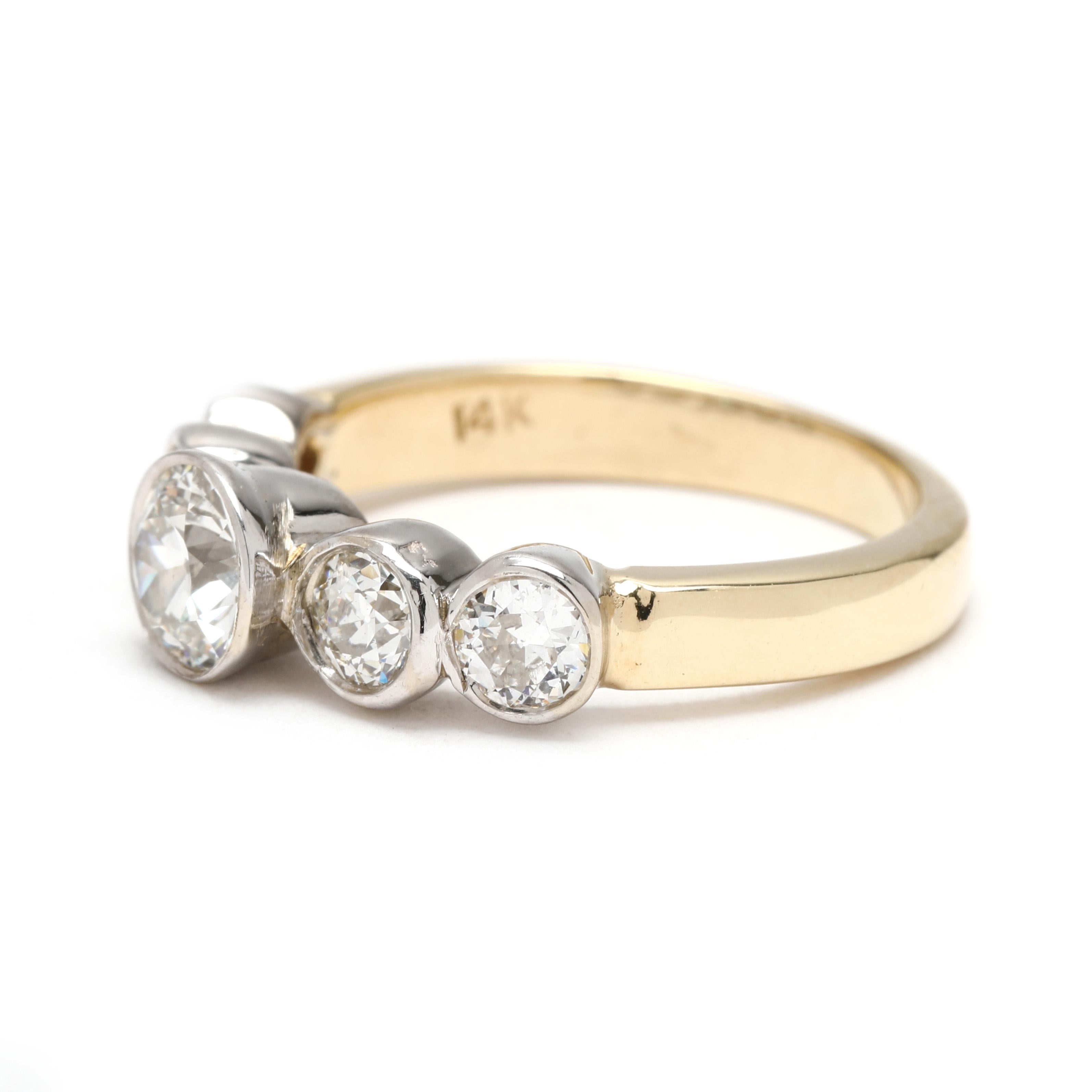 Taille vieille Europe Bague de fiançailles en or jaune et blanc 14k, diamant 1.6ctw, taille 6.25 en vente