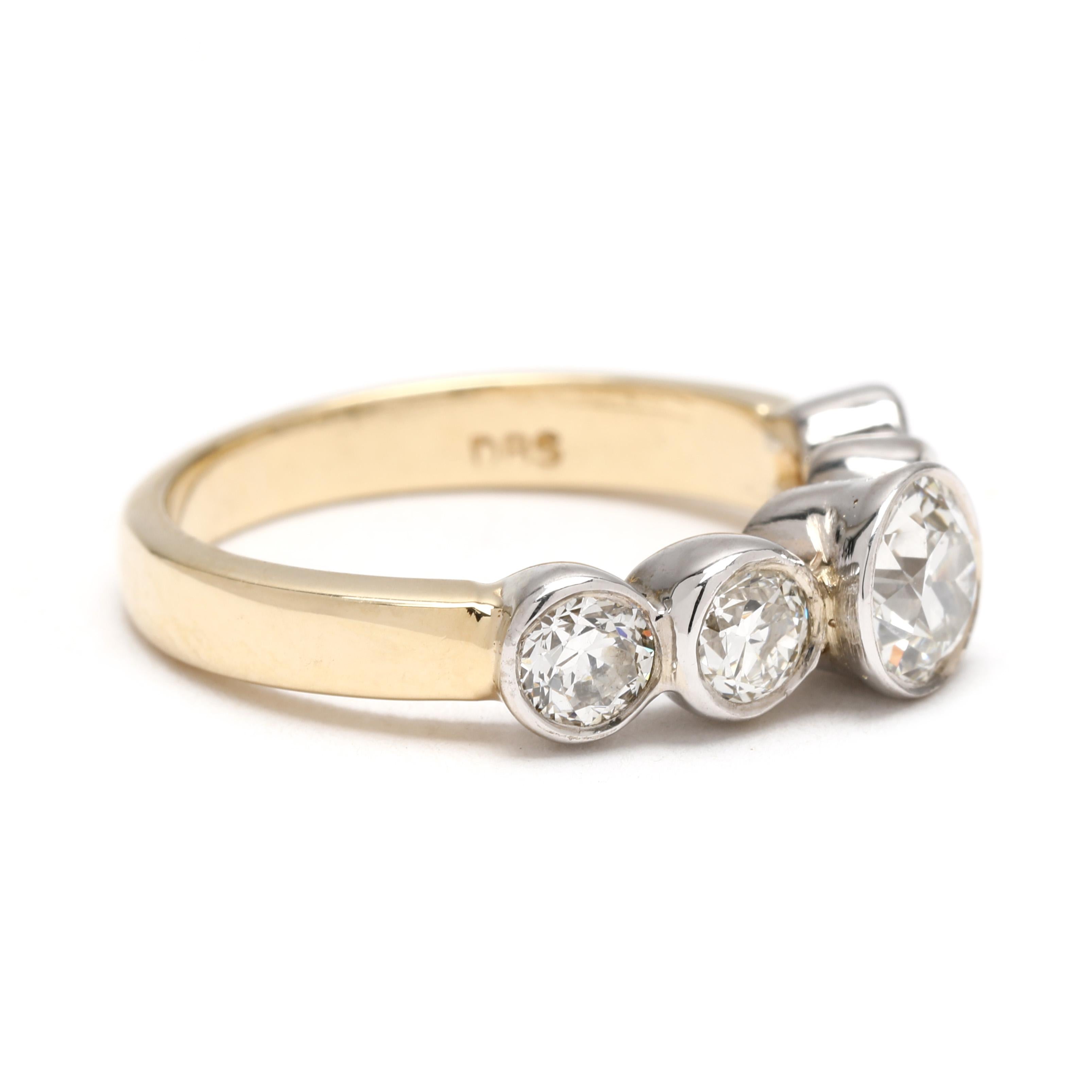 Bague de fiançailles en or jaune et blanc 14k, diamant 1.6ctw, taille 6.25 Bon état - En vente à McLeansville, NC