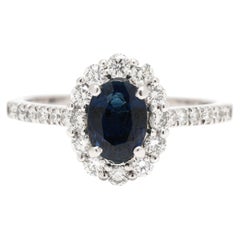 Anello da cocktail con diamanti e zaffiri da 1,6 carati, oro bianco 14k, misura 6,75
