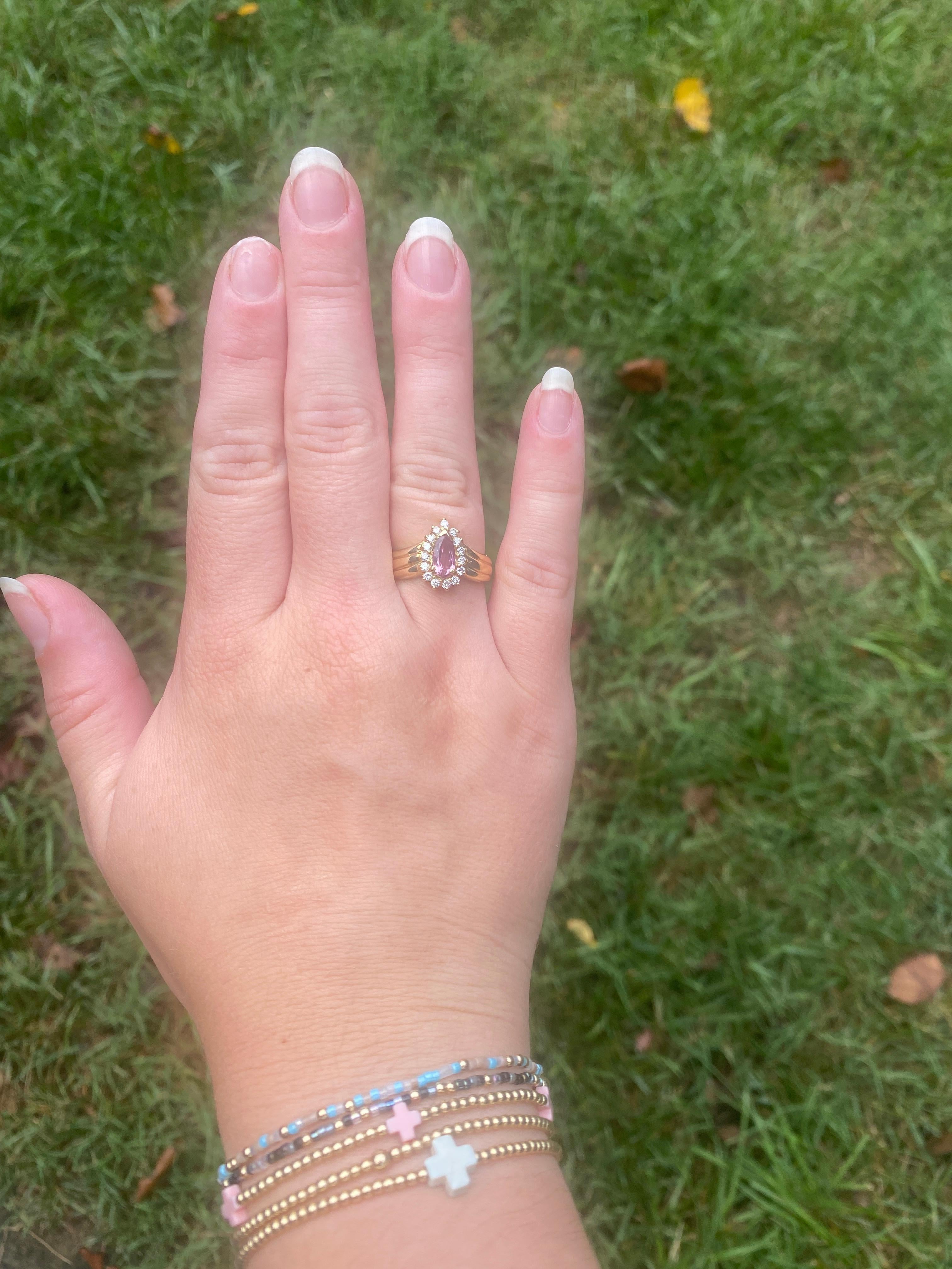 Anello con tormalina rosa e diamanti da 1,6 carati, oro giallo 18 carati, misura 8 in vendita 1