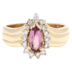 Anello con tormalina rosa e diamanti da 1,6 carati, oro giallo 18 carati, misura 8