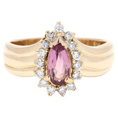 Bague halo de tourmaline rose 1,6 ctw et diamants, or jaune 18 carats, taille 8