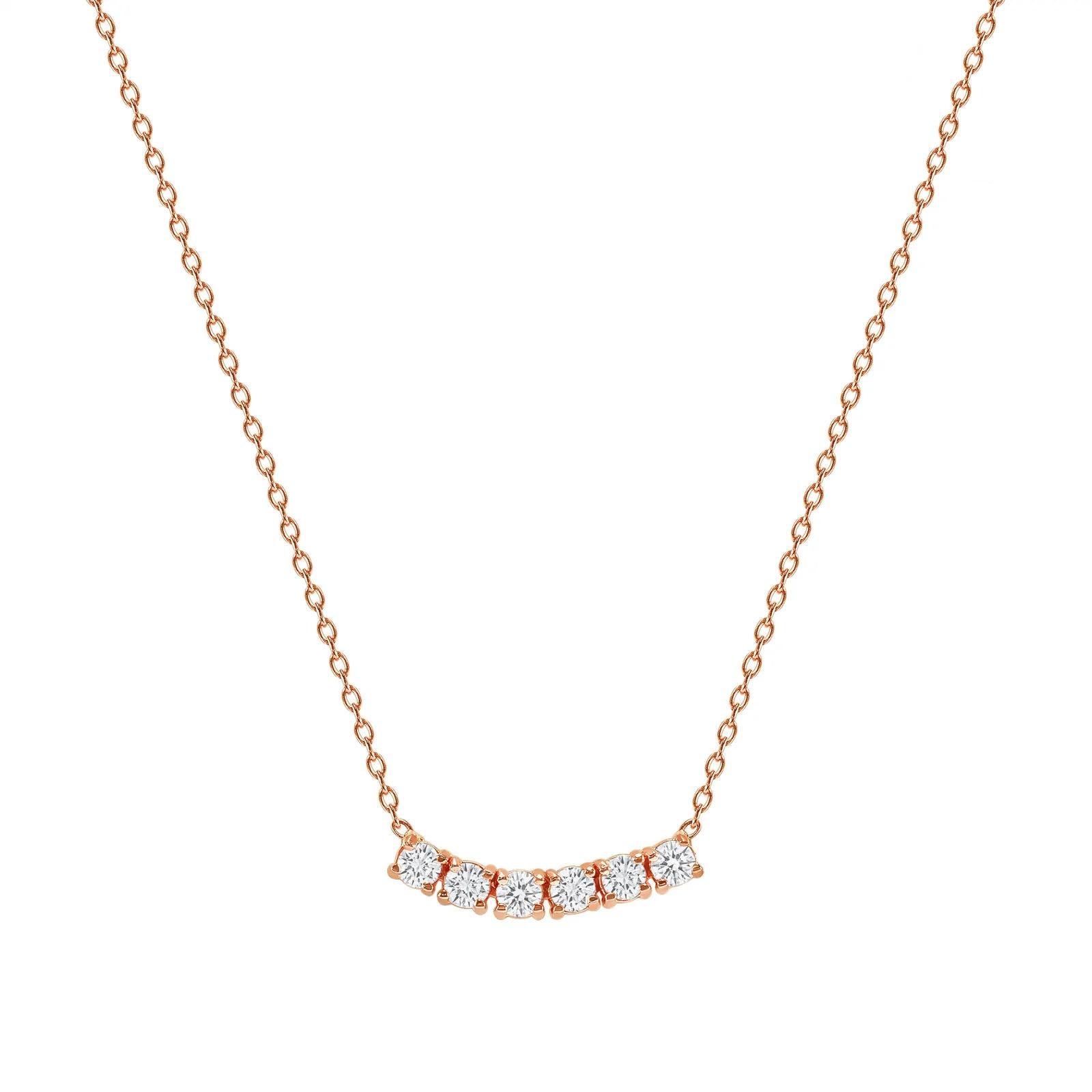 Collana con sei pietre curve in oro rosa 14k da 0,75 carati con diamanti rotondi Petite In condizioni Nuovo in vendita a Los Angeles, CA