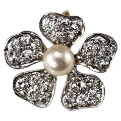 16K White and Yellow Gold Pearl Diamond Flower Pendant #25335