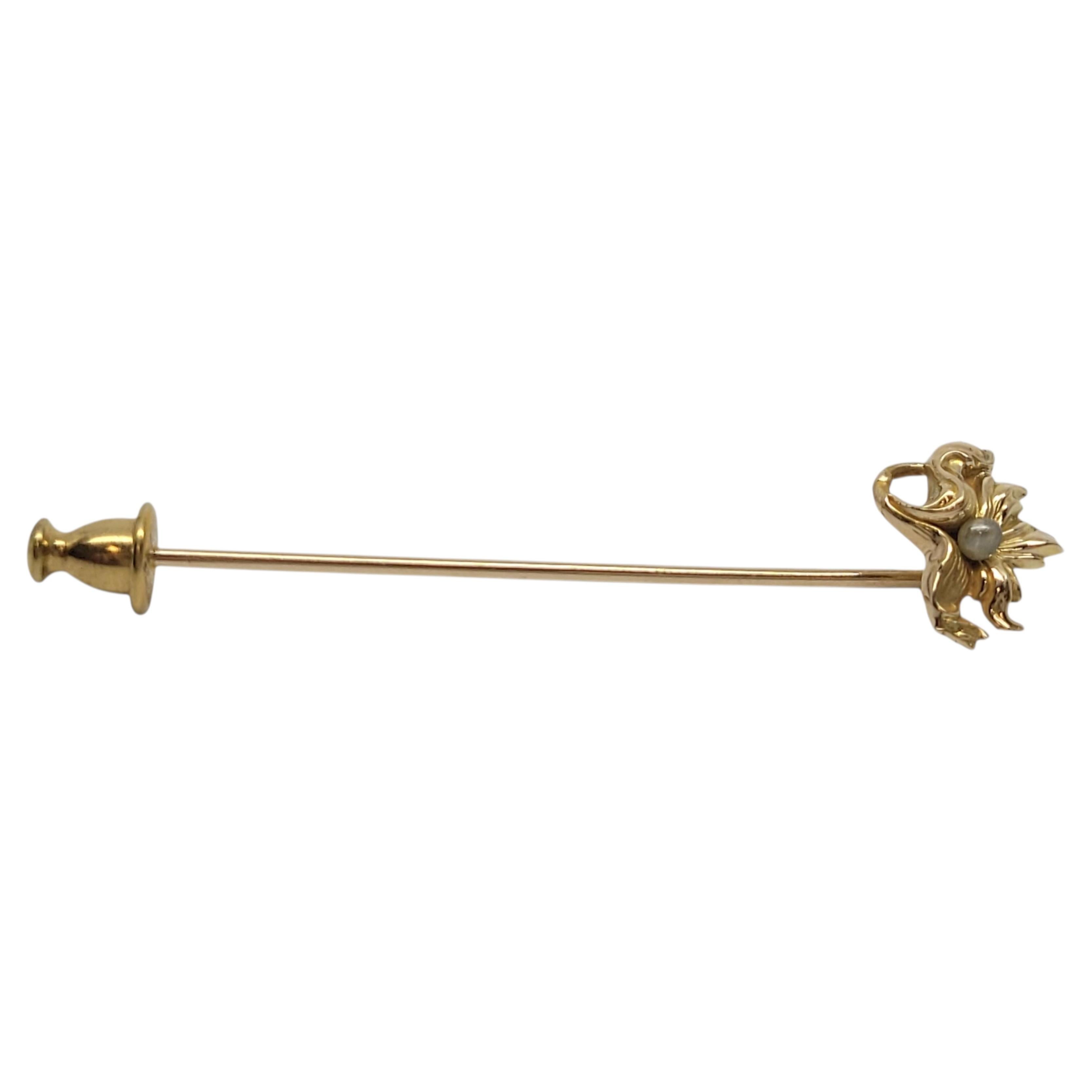 16K Yellow Gold Pearl Flower Stick Pin #24138