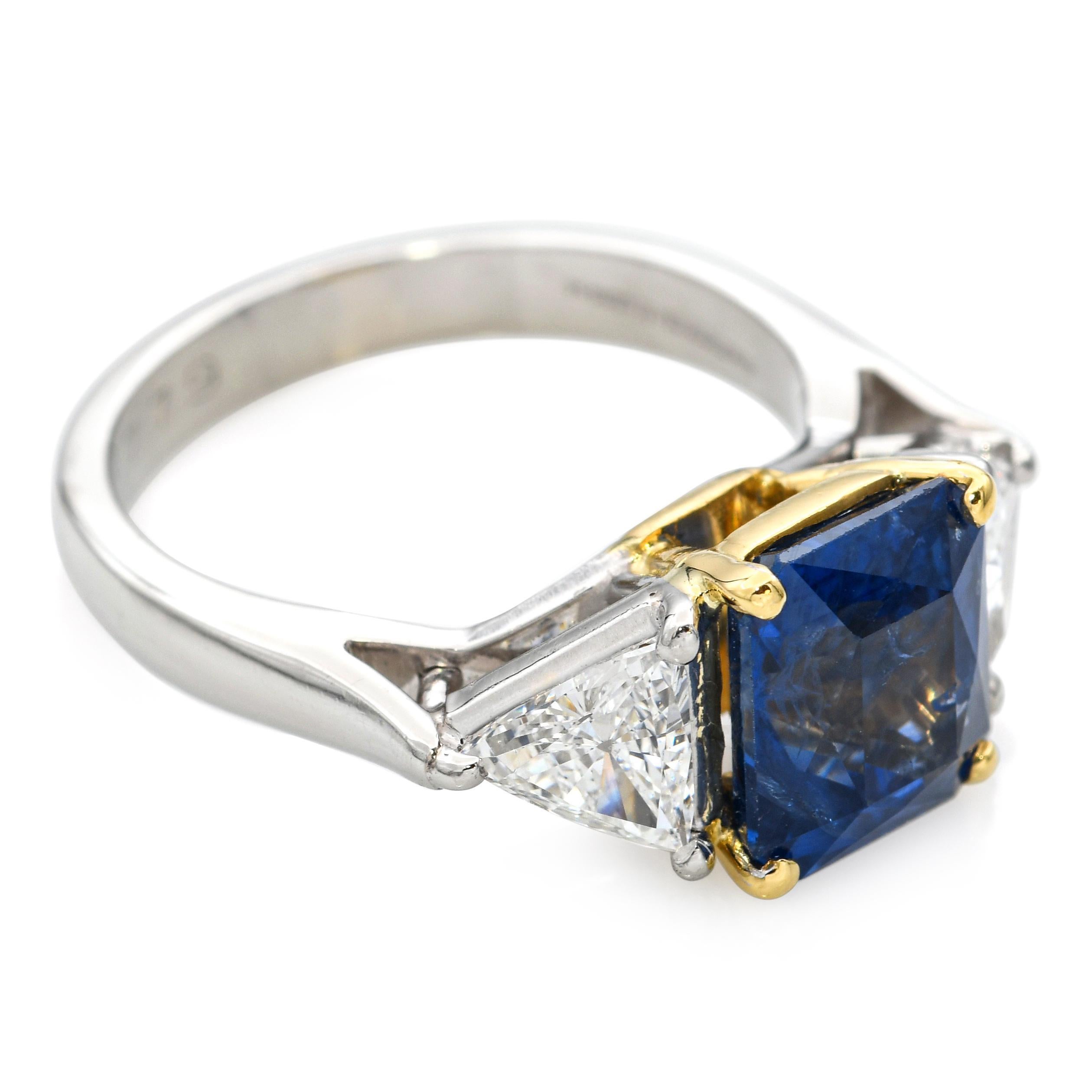Anillo de oro amarillo de 16k y platino con zafiro azul real de 3,15 ct y diamantes de 0,75 tcw en venta 1