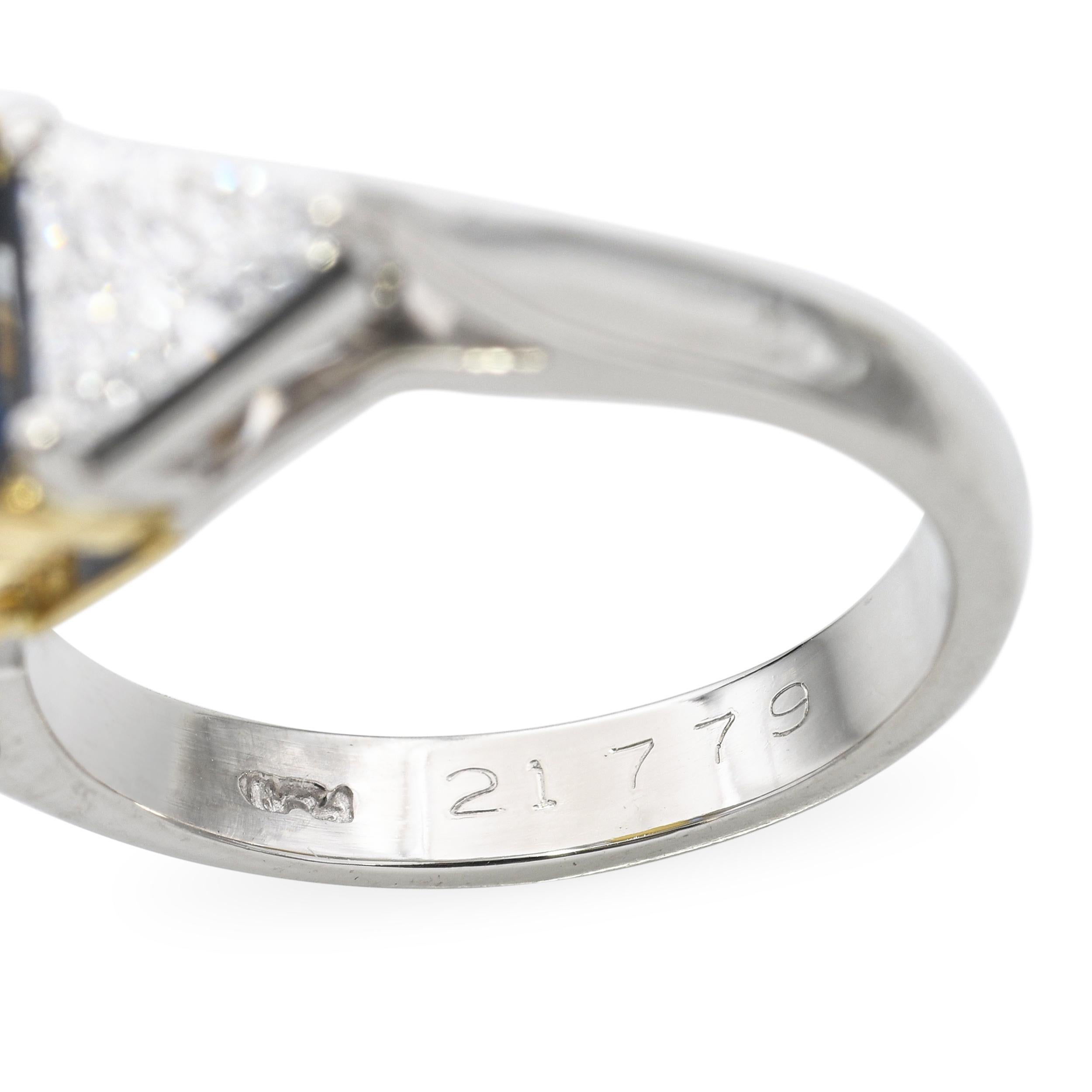 Anillo de oro amarillo de 16k y platino con zafiro azul real de 3,15 ct y diamantes de 0,75 tcw en venta 2