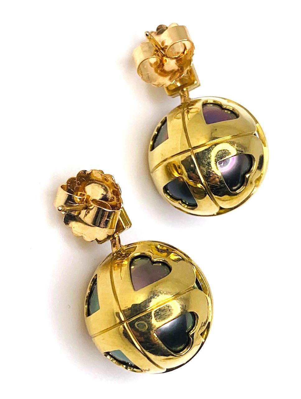 16mm Bronze South Sea Pearl and Diamond 18k Yellow Gold Post Earrings In New Condition In Los Angeles, CA