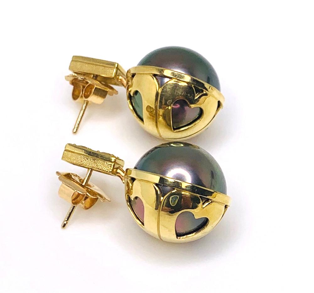 Women's 16mm Bronze South Sea Pearl and Diamond 18k Yellow Gold Post Earrings