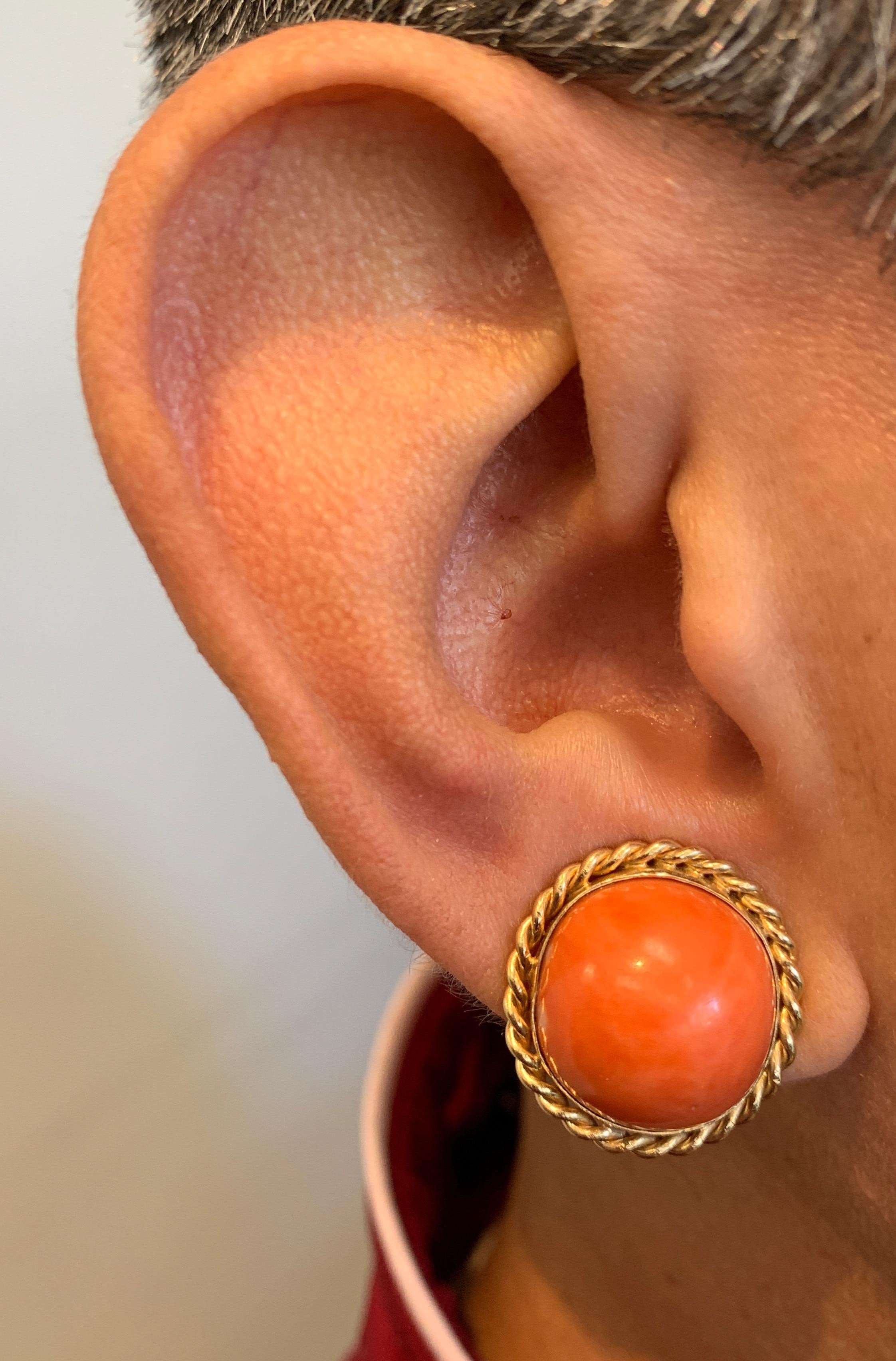 Women's or Men's Coral Gold Earrings For Sale