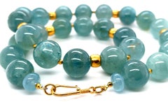 16mm Sea Foam Green Aquamarine Bead and 18k Yellow Gold Necklace, 20 Inches