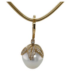 16mm South Sea Pearl and Diamond Pendant with Double Strand Pearl Necklace