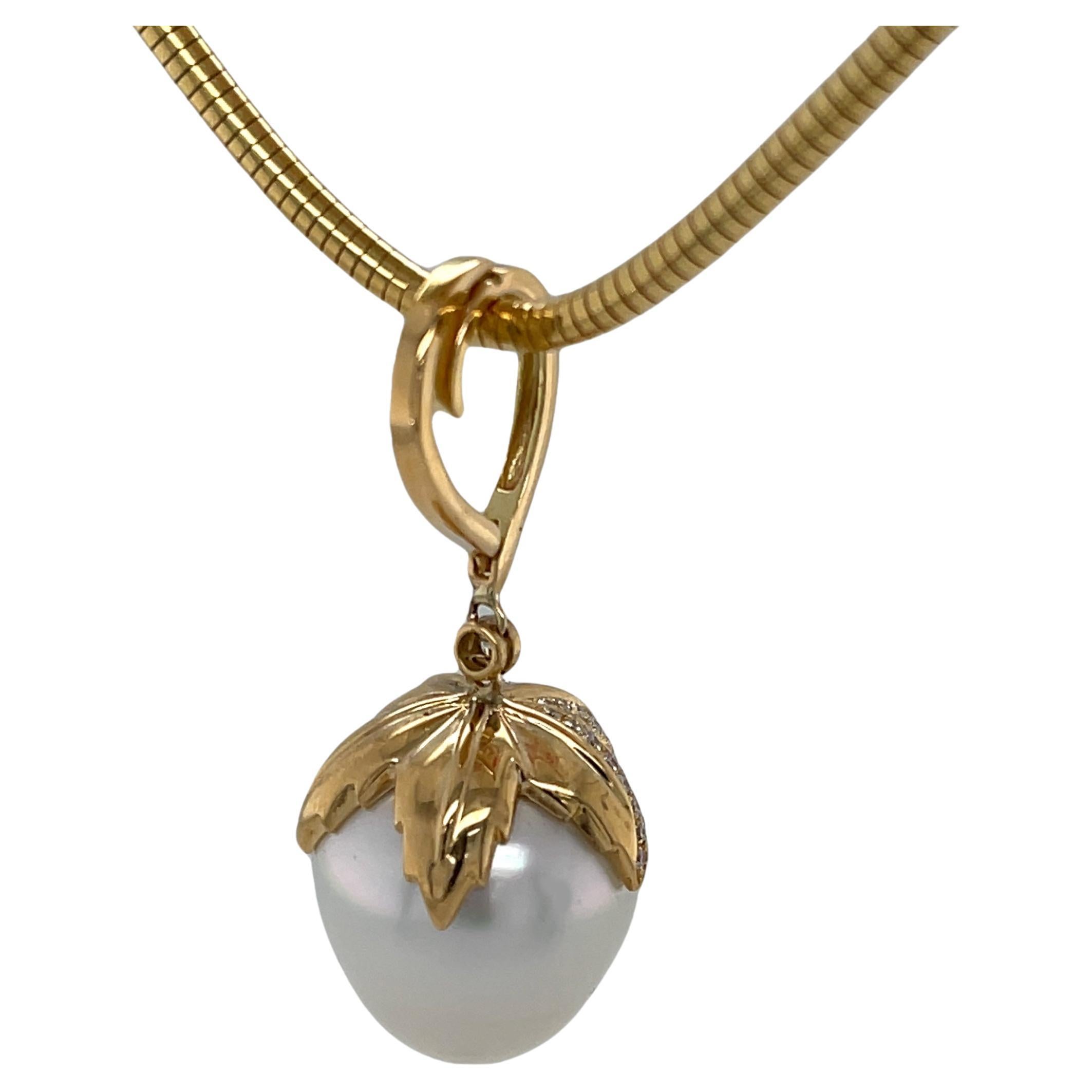Artisan 16mm South Sea Pearl and Diamond Pendant with Double Strand Pearl Necklace For Sale