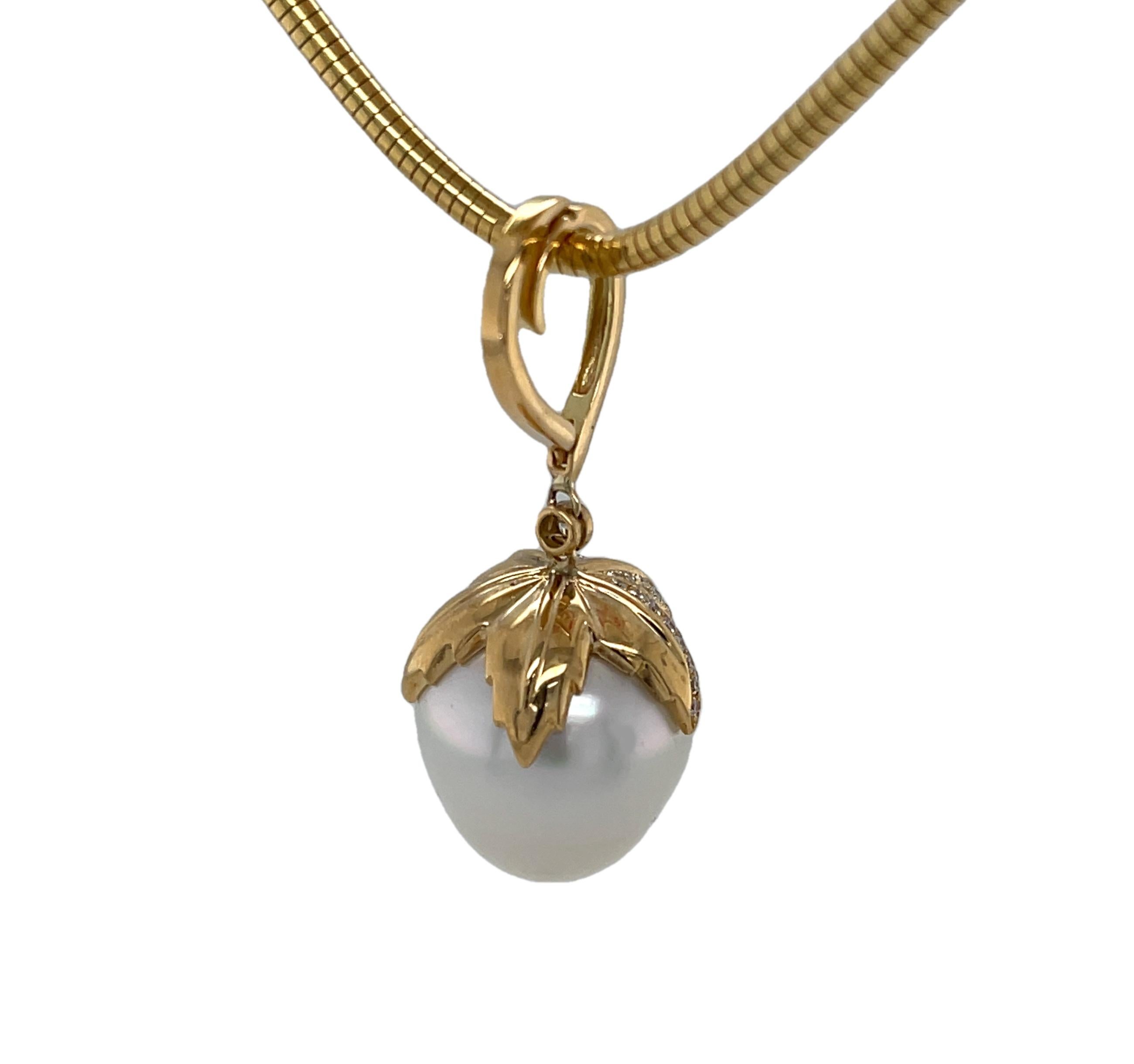 Bead 16mm South Sea Pearl and Diamond Pendant with Double Strand Pearl Necklace For Sale
