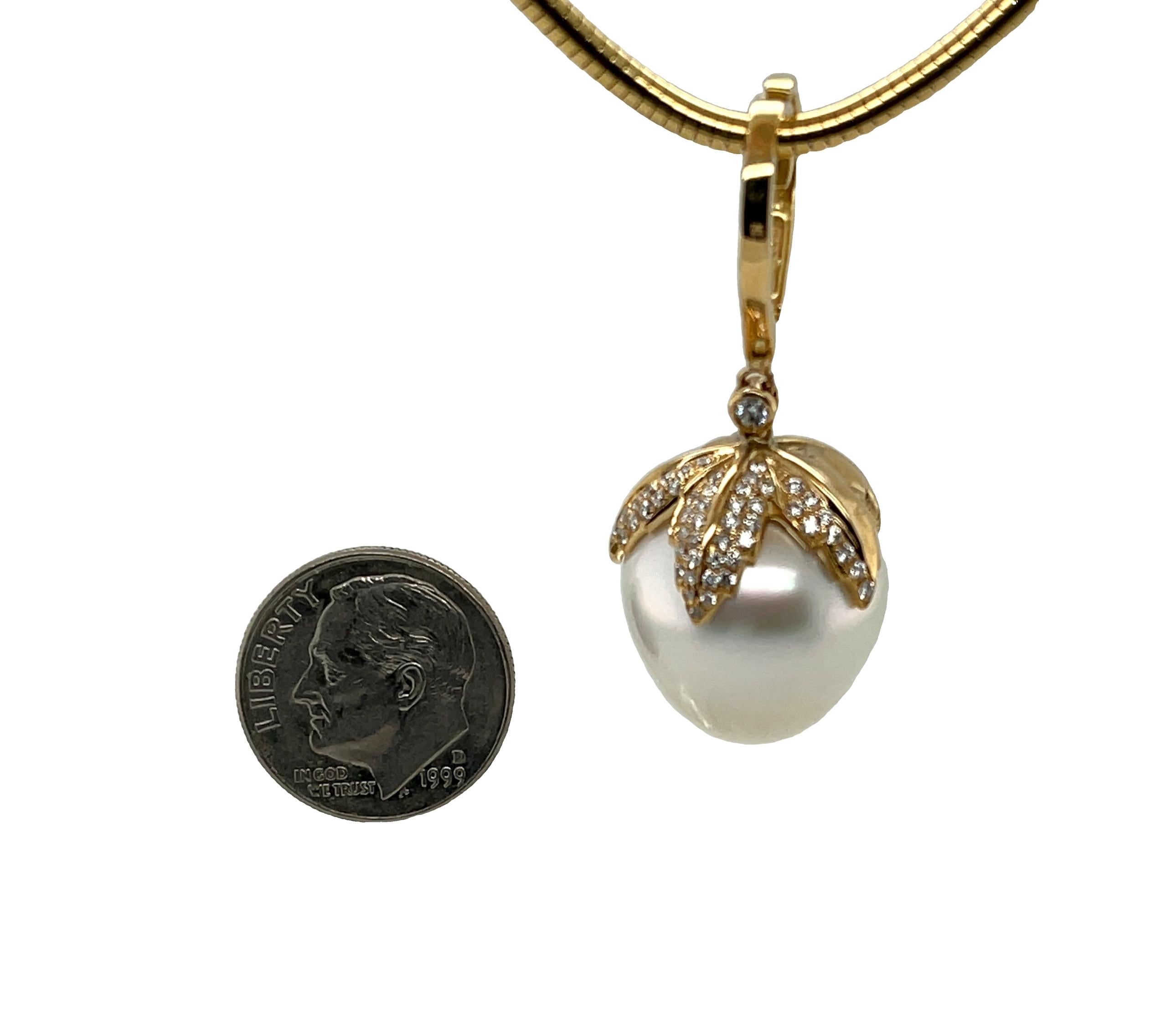 16mm South Sea Pearl and Diamond Pendant with Double Strand Pearl Necklace In New Condition For Sale In Los Angeles, CA