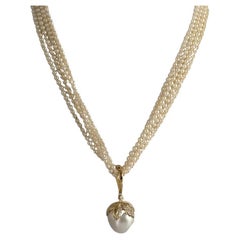 Pendentif diamant et perle de 16 mm des mers du Sud avec collier de perles à deux brins