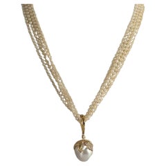 16mm South Sea Pearl and Diamond Pendant with Double Strand Pearl Necklace