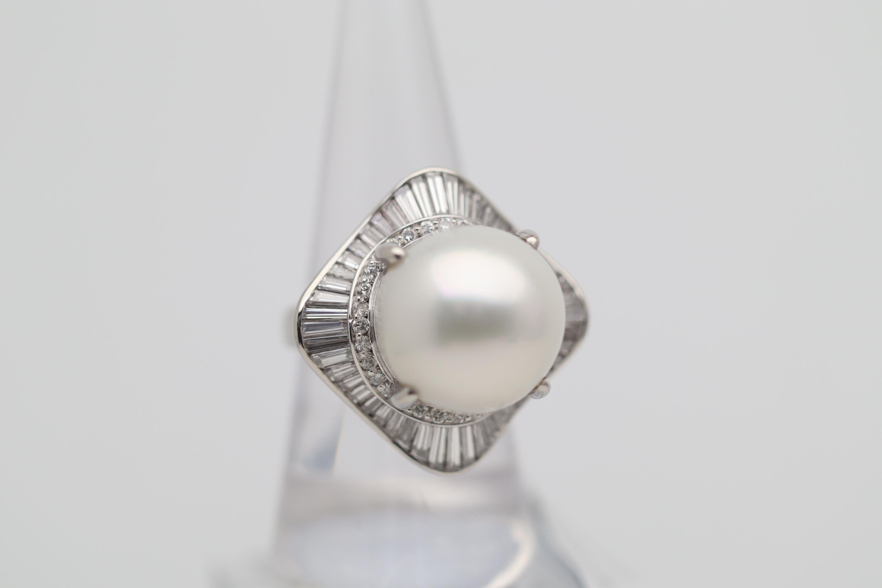 Cabochon 16mm South Sea Pearl Diamond Platinum Cocktail Ballerina Ring For Sale