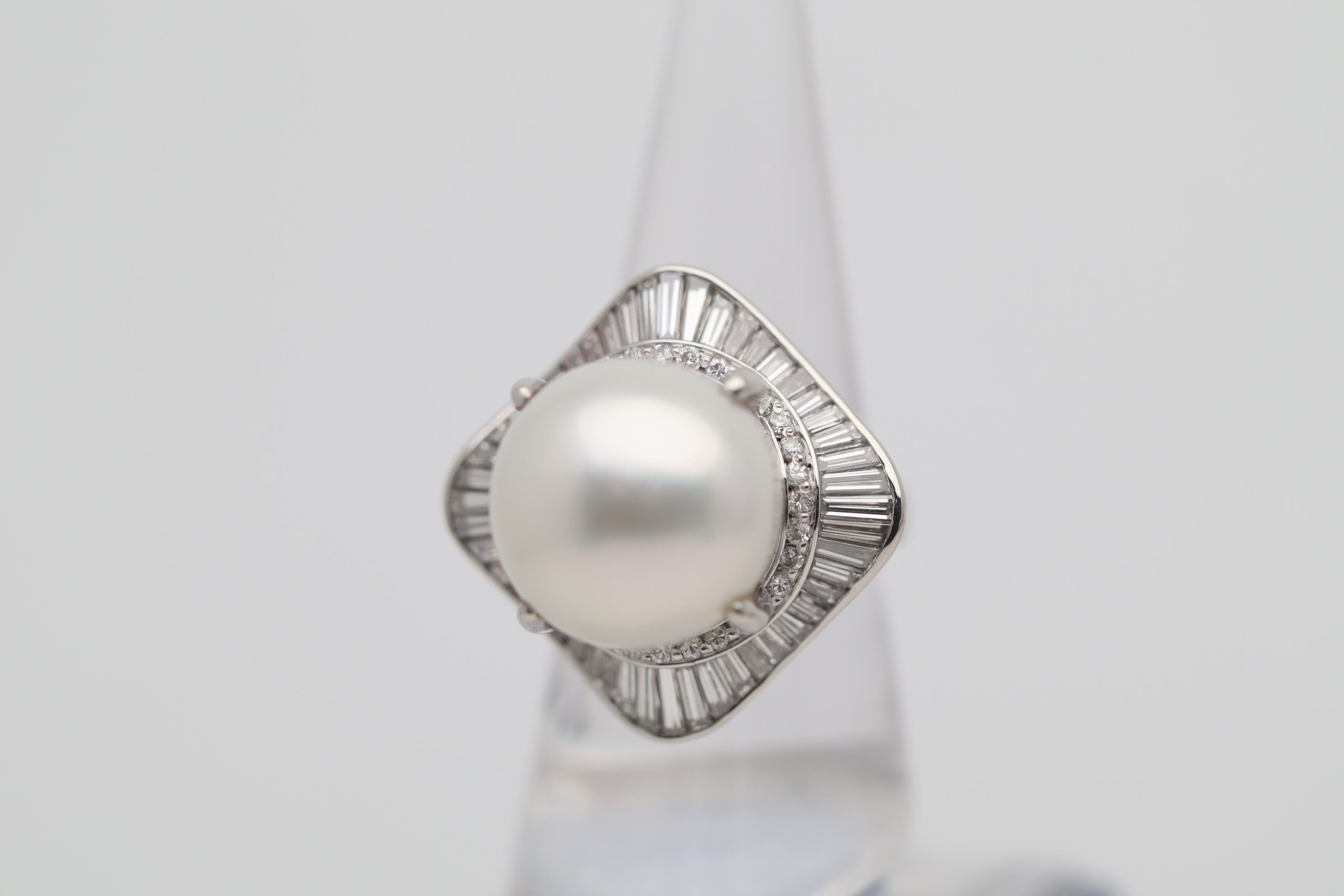 16mm South Sea Pearl Diamond Platinum Cocktail Ballerina Ring In New Condition For Sale In Beverly Hills, CA