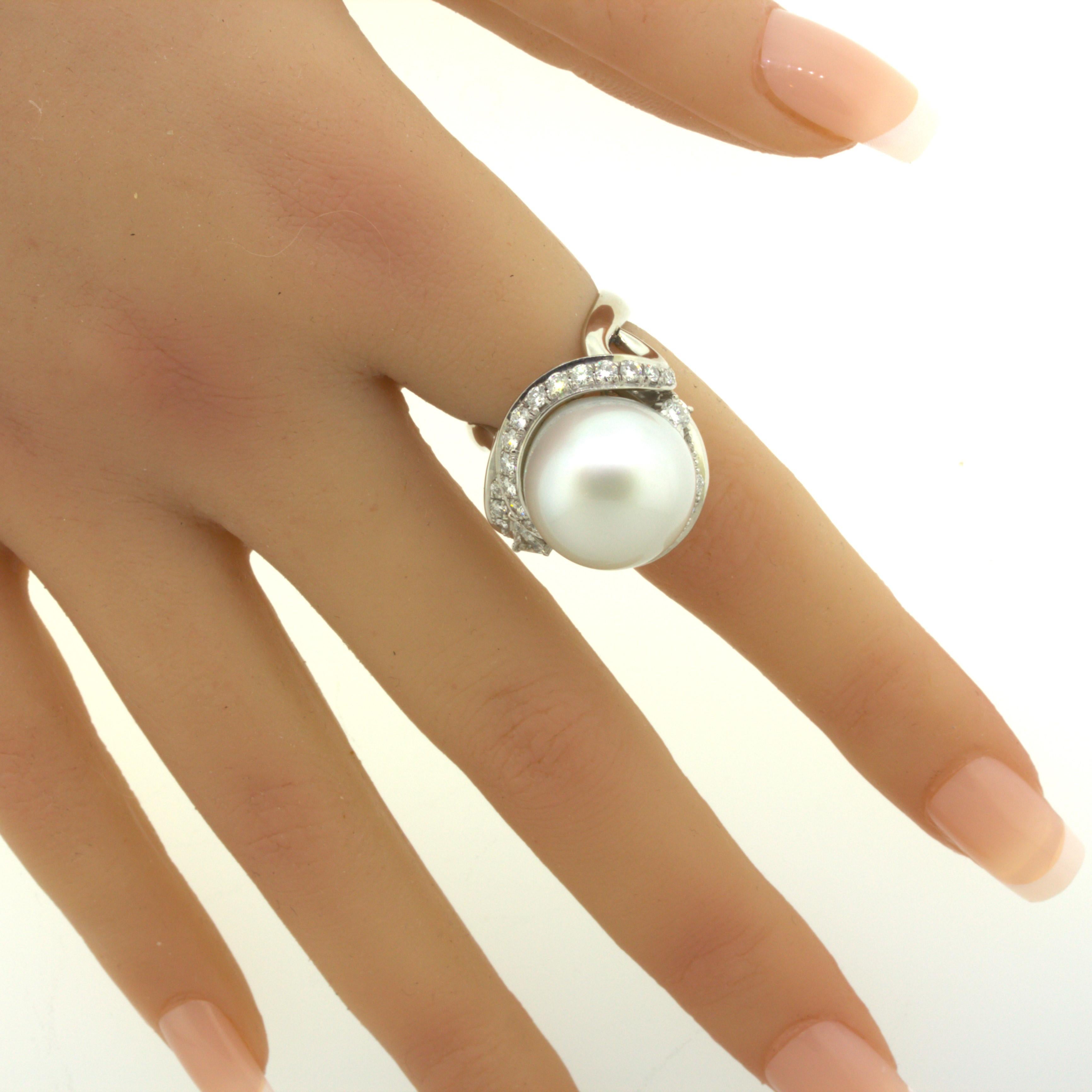 16MM South Sea Pearl Diamond Platinum Cocktail Ring For Sale 6