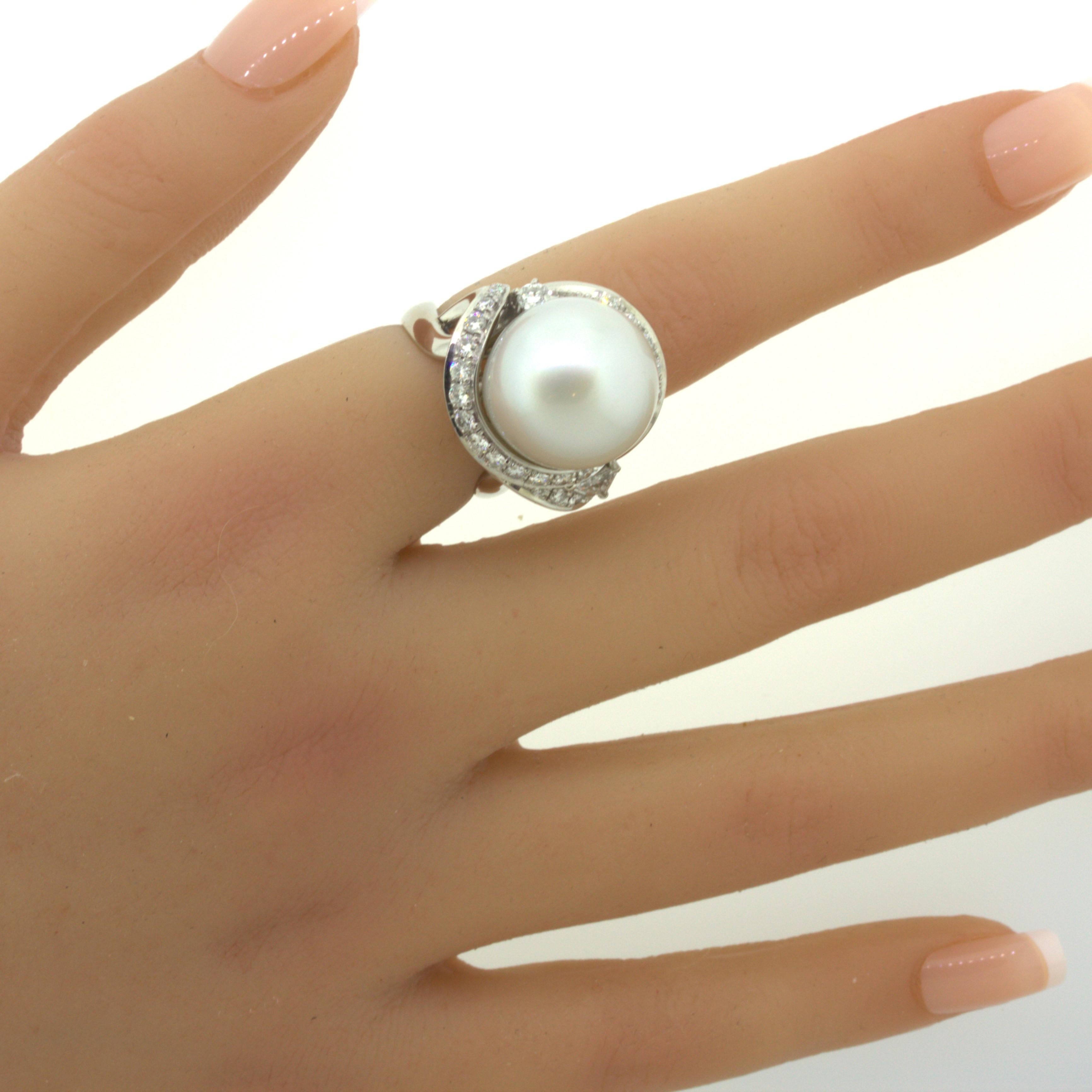 16MM South Sea Pearl Diamond Platinum Cocktail Ring For Sale 8