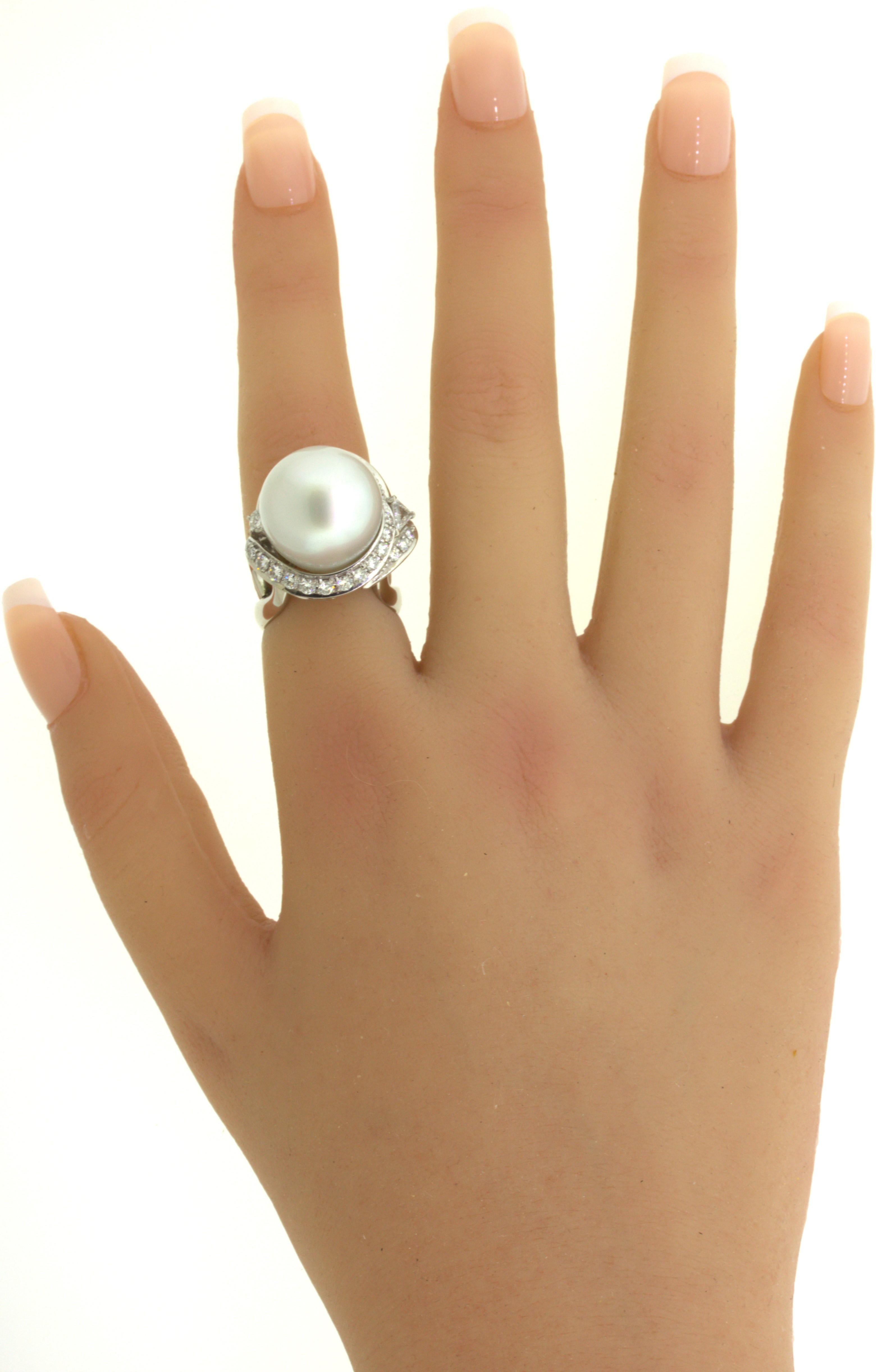 16MM South Sea Pearl Diamond Platinum Cocktail Ring For Sale 10