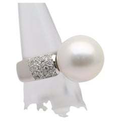 Bague en platine avec diamant et perle des mers du Sud de 16 mm