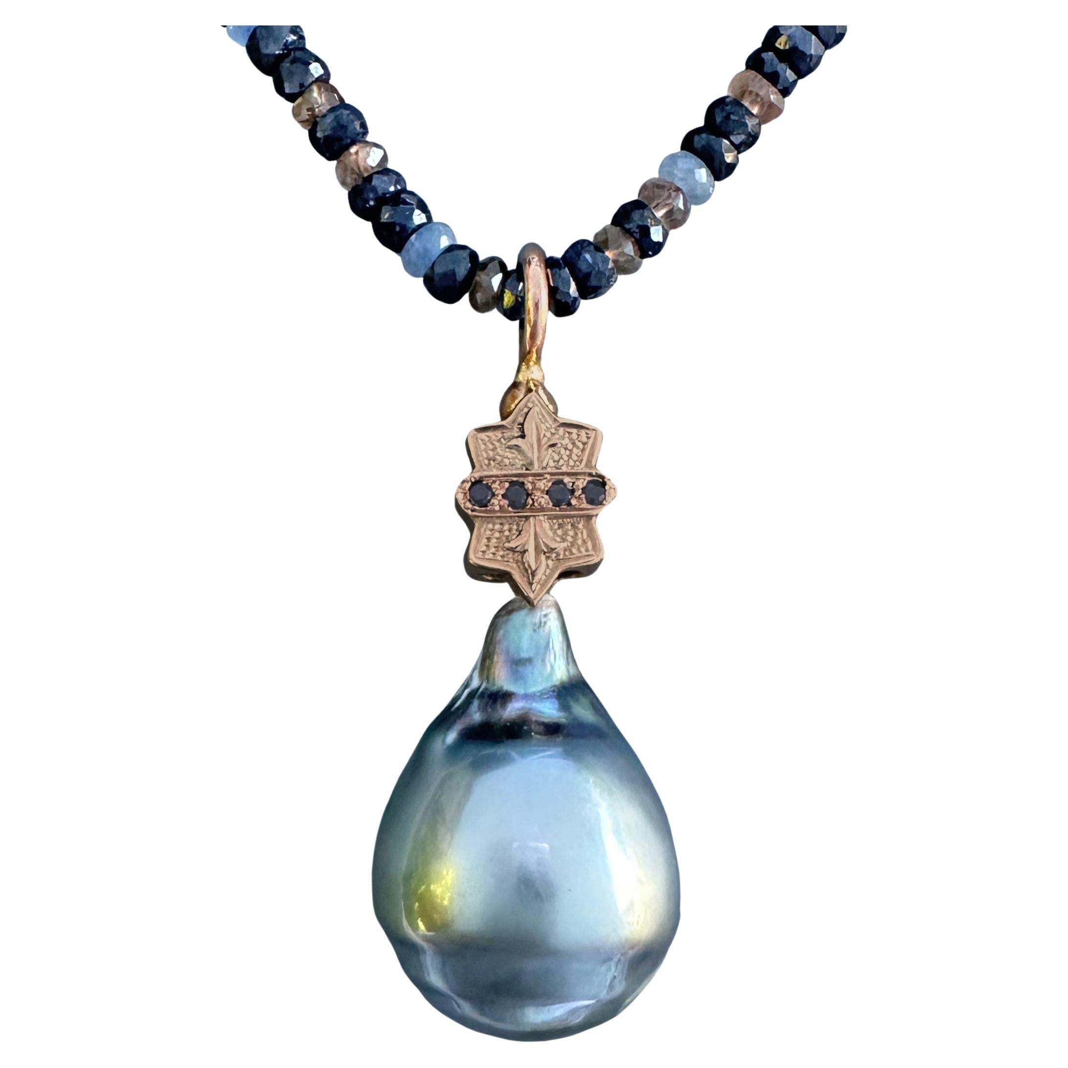 16mm Tahitian Pearl "Cinch" Pendant in Rose Gold with Sapphire Bead Chain