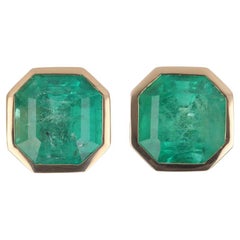 16tcw 18K Top Quality Angelina Jolie Emerald-Emerald Cut Bezel Set Earrings