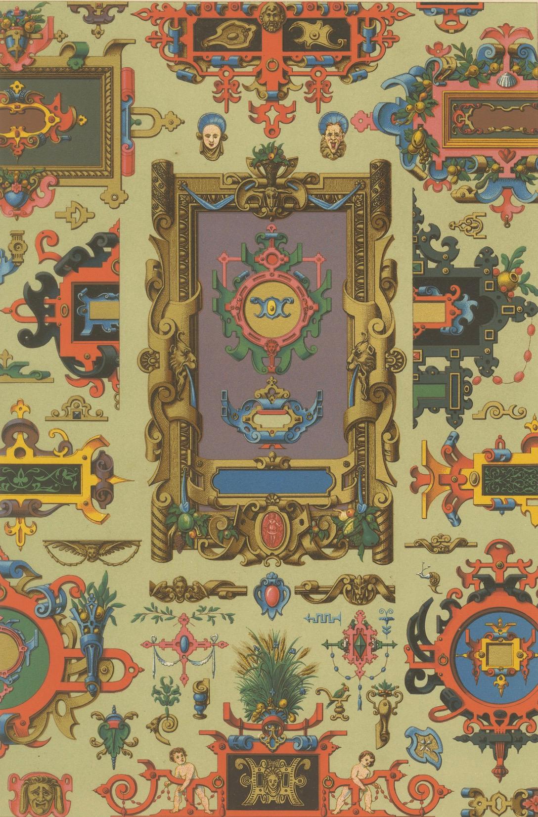 Papier Grotesques de la Renaissance des XVIe et XVIIe siècles - Panneau d'ornements somptueux, Pl. LXXII, 1869 en vente