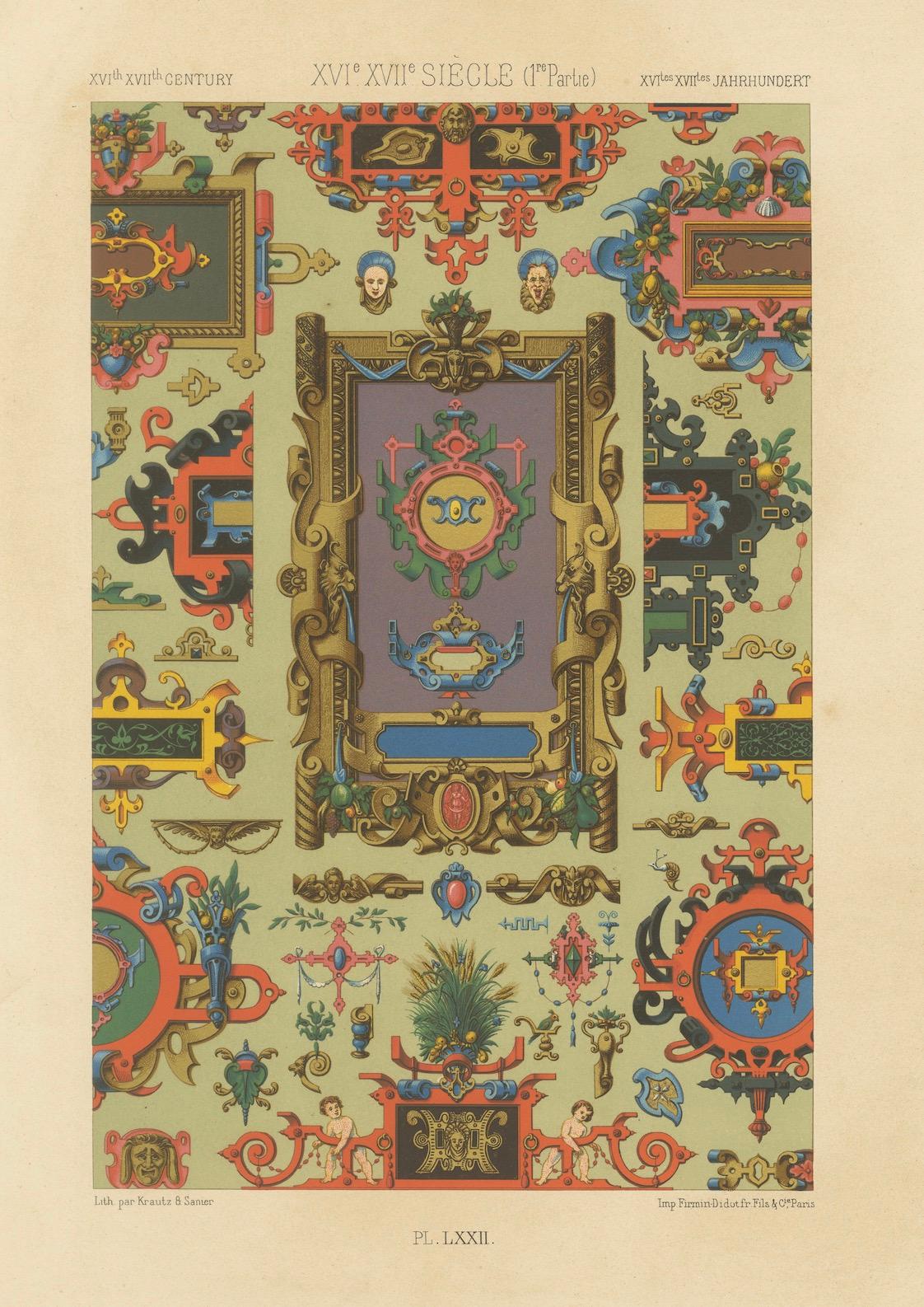 Grotesques de la Renaissance des XVIe et XVIIe siècles - Panneau d'ornements somptueux, Pl. LXXII, 1869 en vente 1