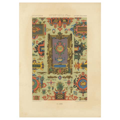 16th–17th C. Renaissance Grotesques – Lavish Ornament Panel, Pl. LXXII, 1869