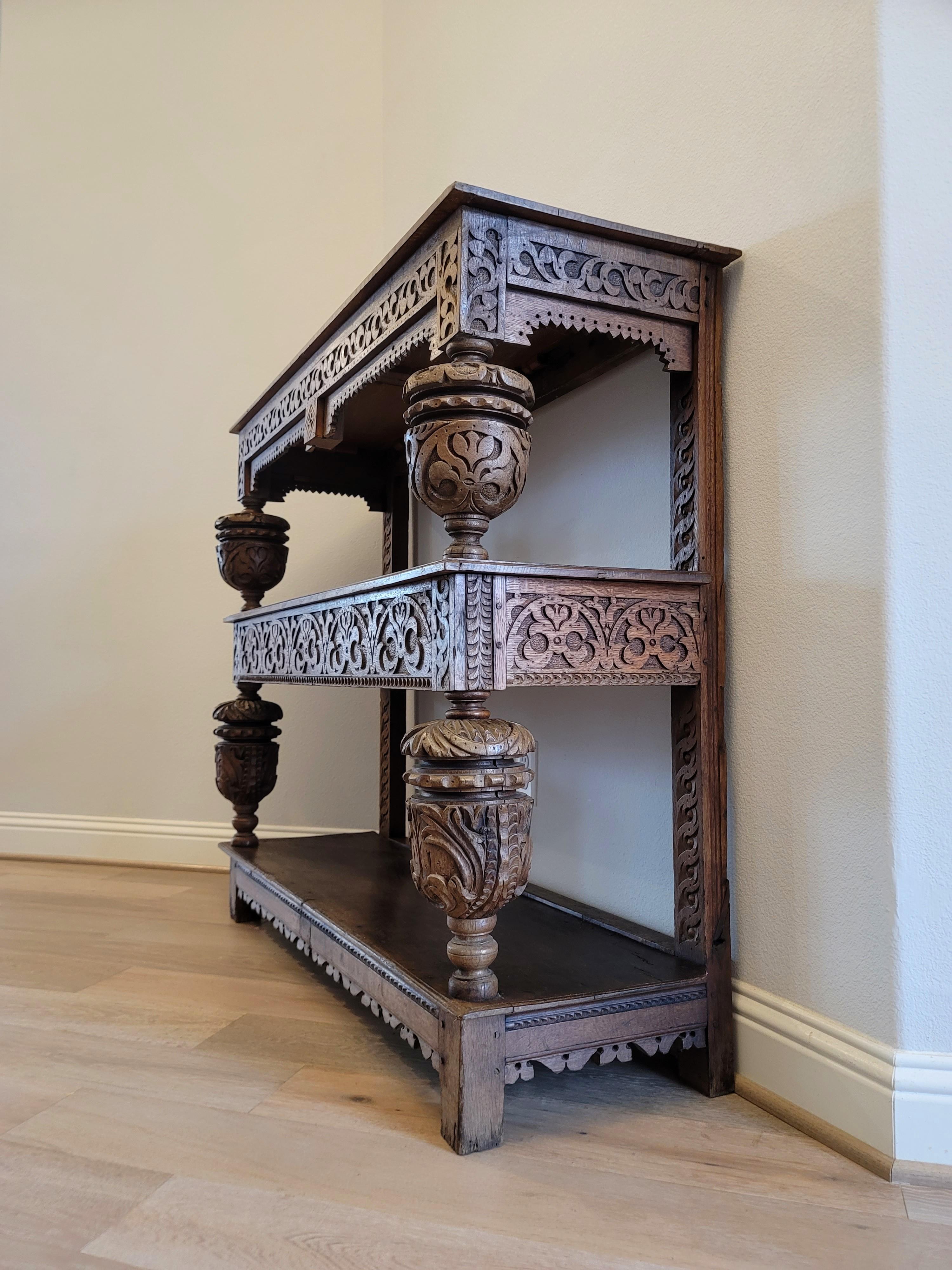 16th/17th Century Elizabethan Carved Oak Three-tier Court Cupboard Server For Sale 8