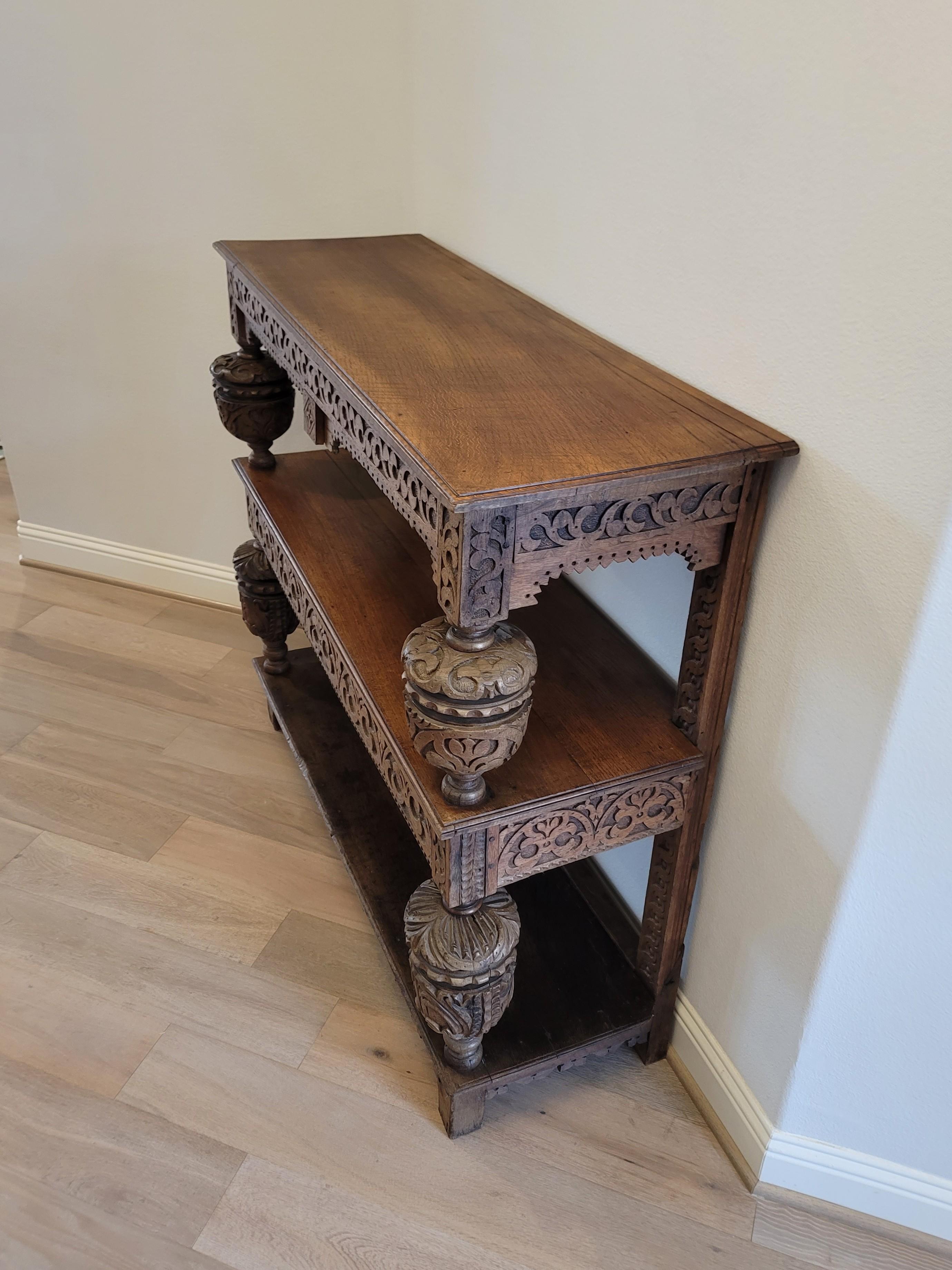 16th/17th Century Elizabethan Carved Oak Three-tier Court Cupboard Server For Sale 9