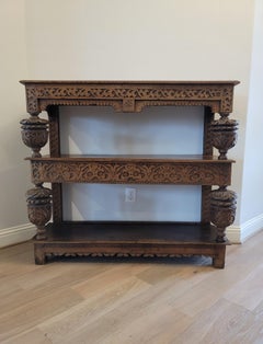 16th/17th Century Elizabethan Carved Oak Three-tier Court Cupboard Server