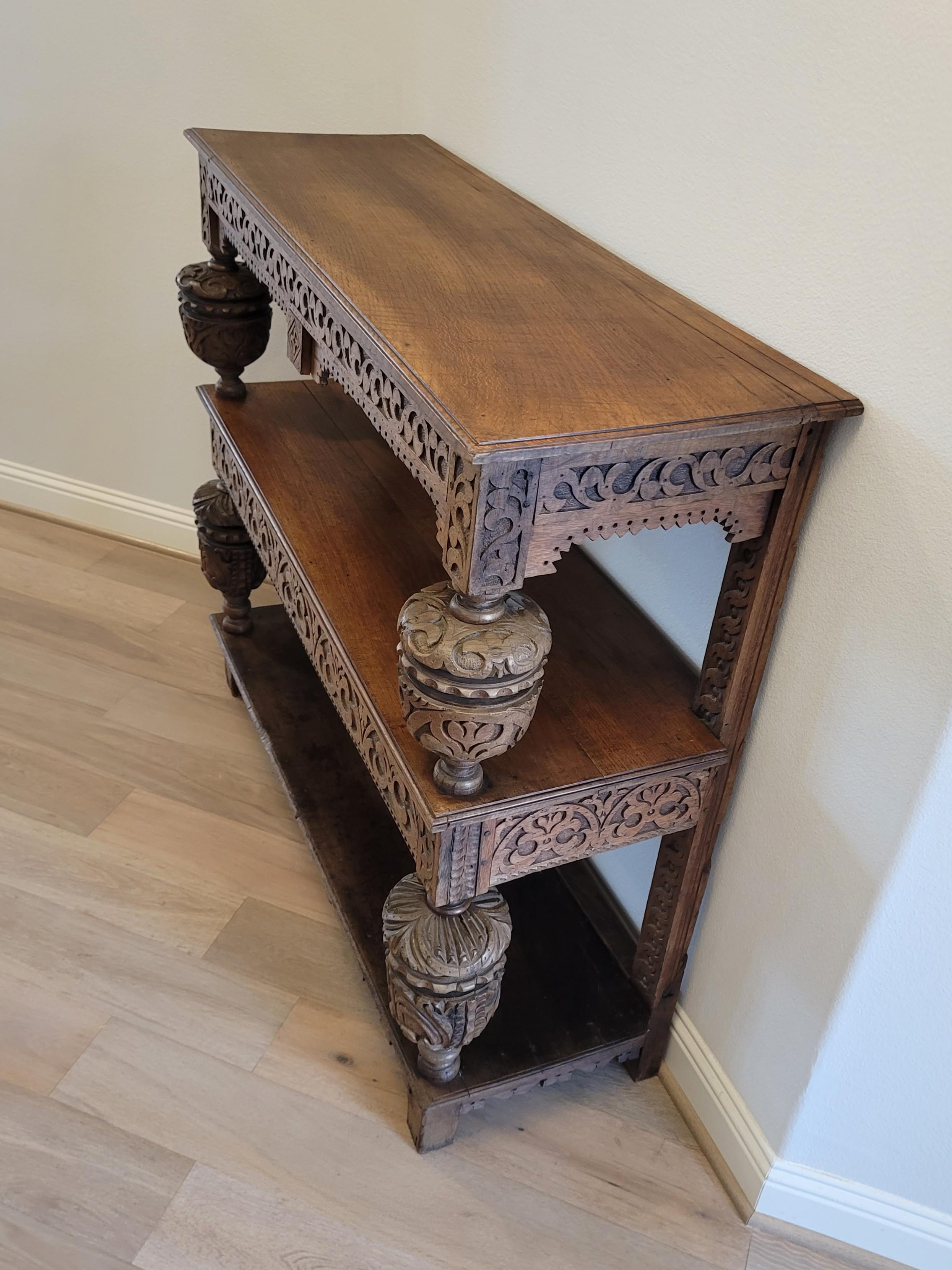 16th/17th Century Elizabethan Carved Oak Three-tier Court Cupboard Server For Sale 1