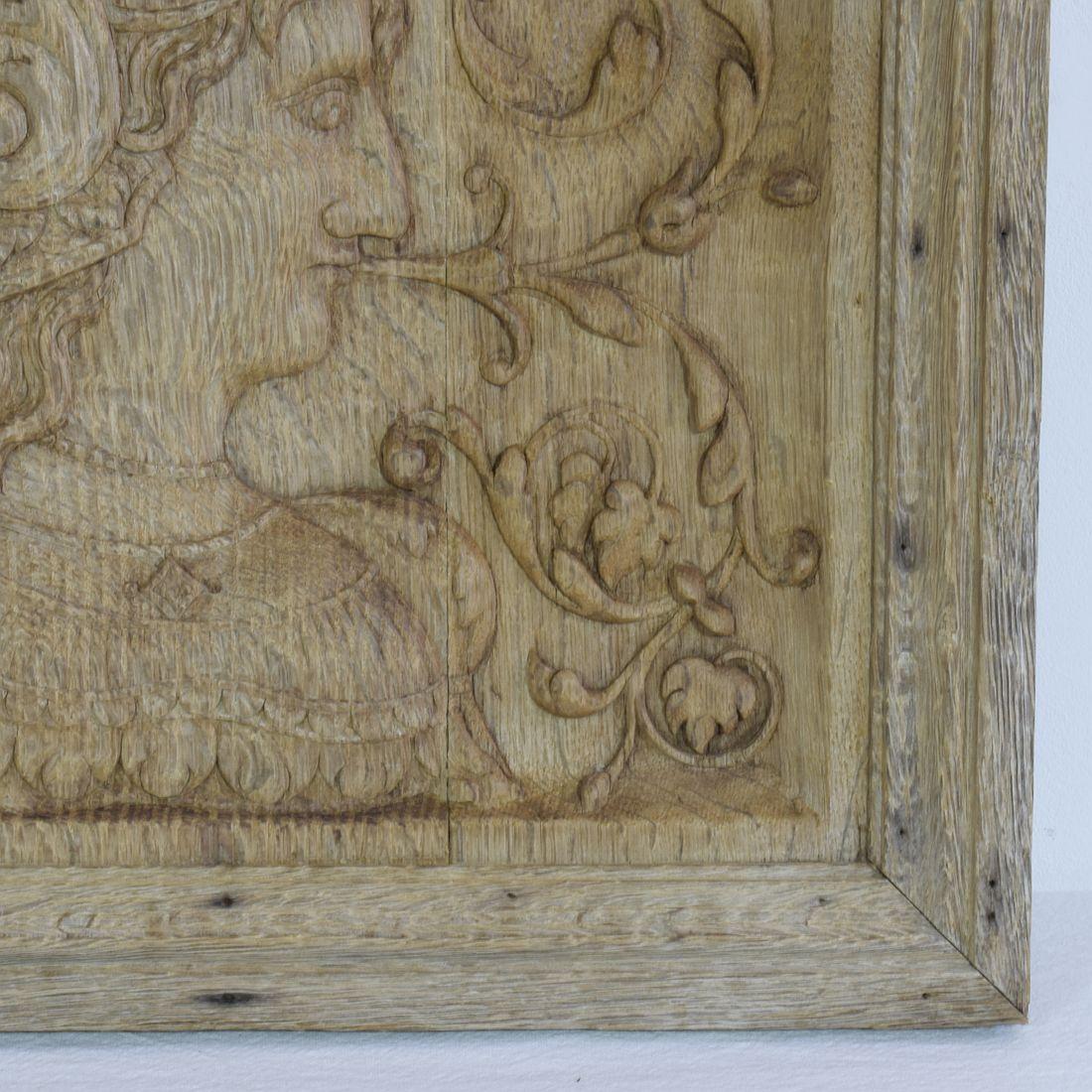 16th-17th Century French Carved Oak Panel with a Helmed Figure 6