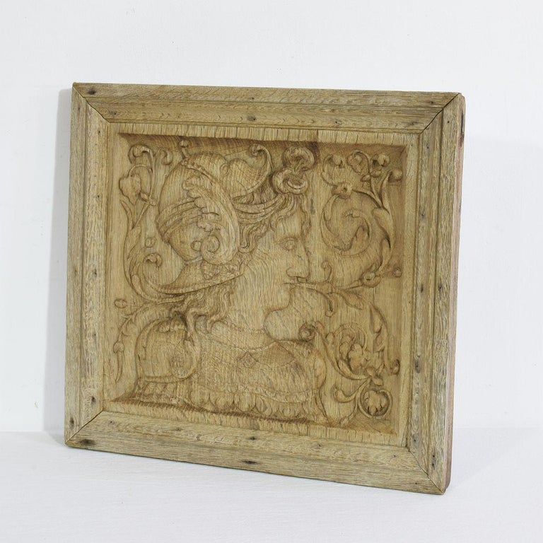 16th-17th Century French Carved Oak Panel with a Helmed Figure at 1stDibs