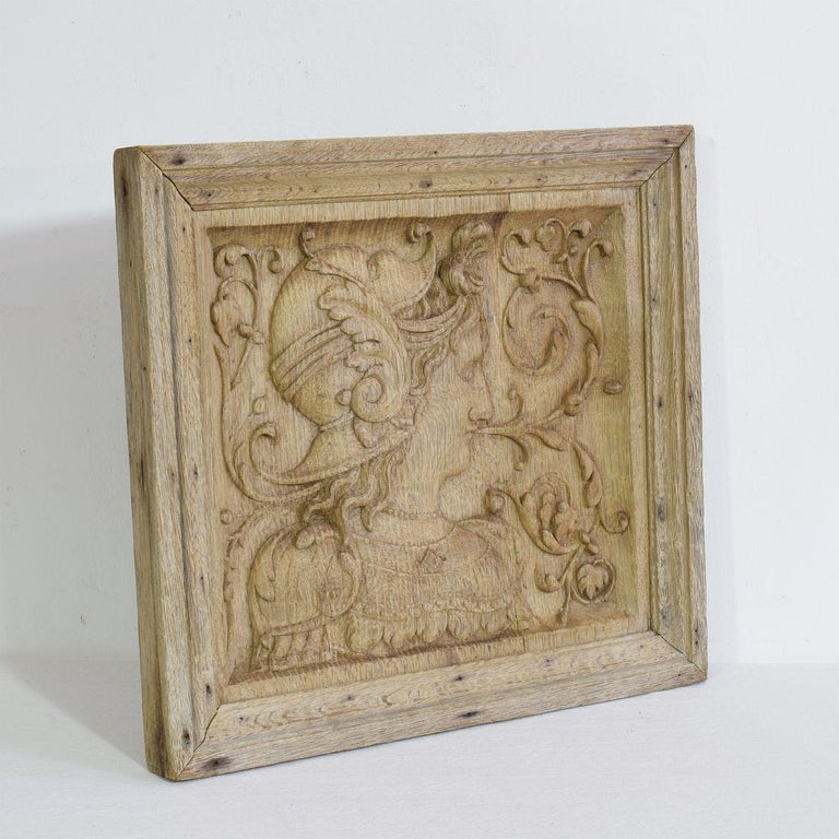 16th-17th Century French Carved Oak Panel with a Helmed Figure at 1stDibs