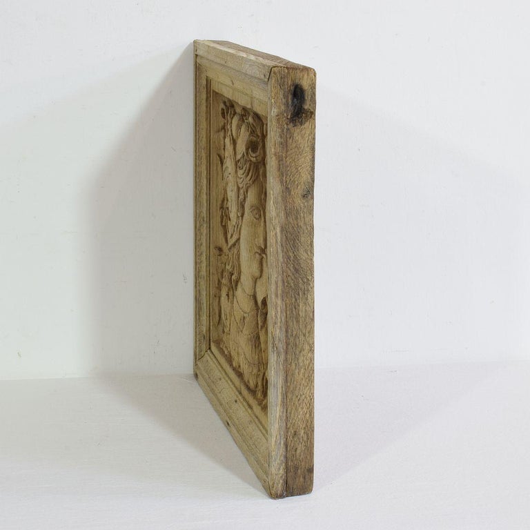 16th-17th Century French Carved Oak Panel with a Helmed Figure at 1stDibs