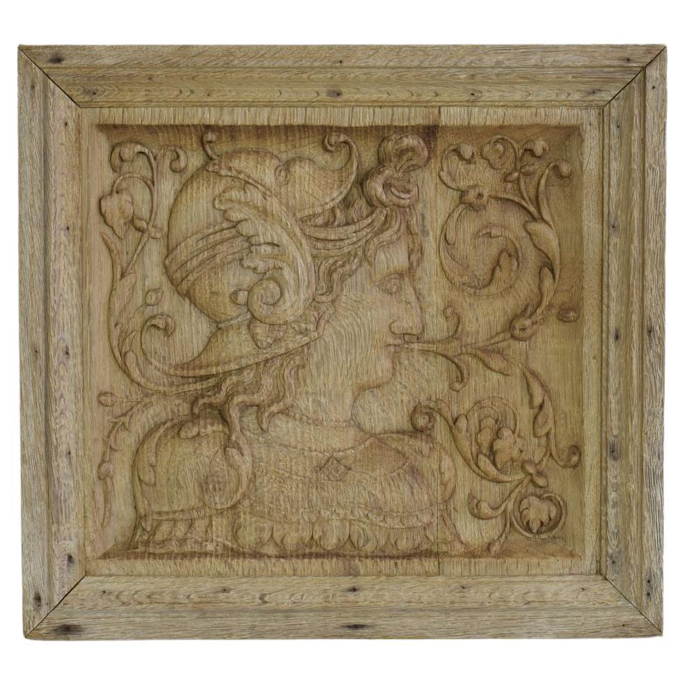 16th-17th Century French Carved Oak Panel with a Helmed Figure