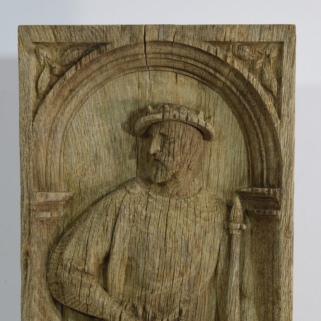 16th-17th Century French Carved Oak Panel with a Nobleman 1